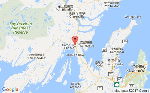加拿大海運(yùn)港口卡姆拜錢斯come-by-chance港口地圖