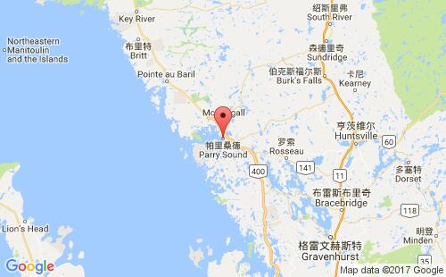 加拿大海運港口帕里桑德parry sound港口地圖