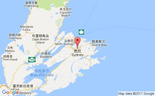 加拿大海運港口西德尼sydney,ca港口地圖