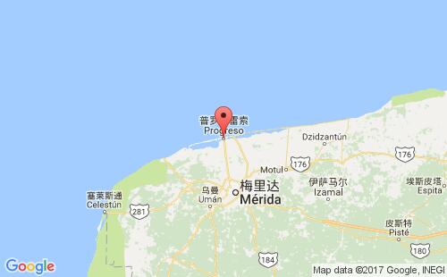 墨西哥海運港口普羅格雷索progreso港口地圖