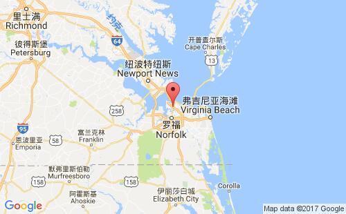 美國(guó)海運(yùn)港口漢普頓港群hampton roads港口地圖