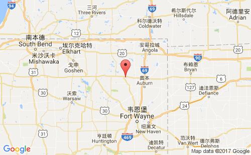 美國海運港口肯德爾維kendallville,in港口地圖