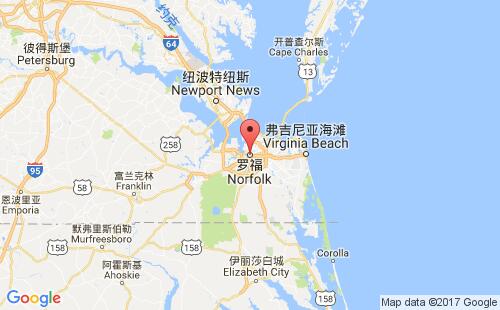 美國海運(yùn)港口諾福克norfolk,va港口地圖