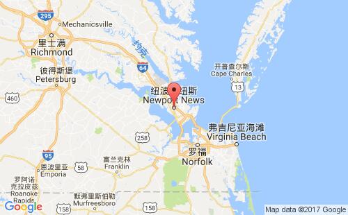 美國海運港口紐波特紐斯newport news港口地圖